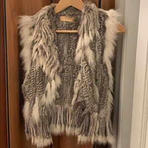 Grey and white rabbit fur gilet by Ducie London